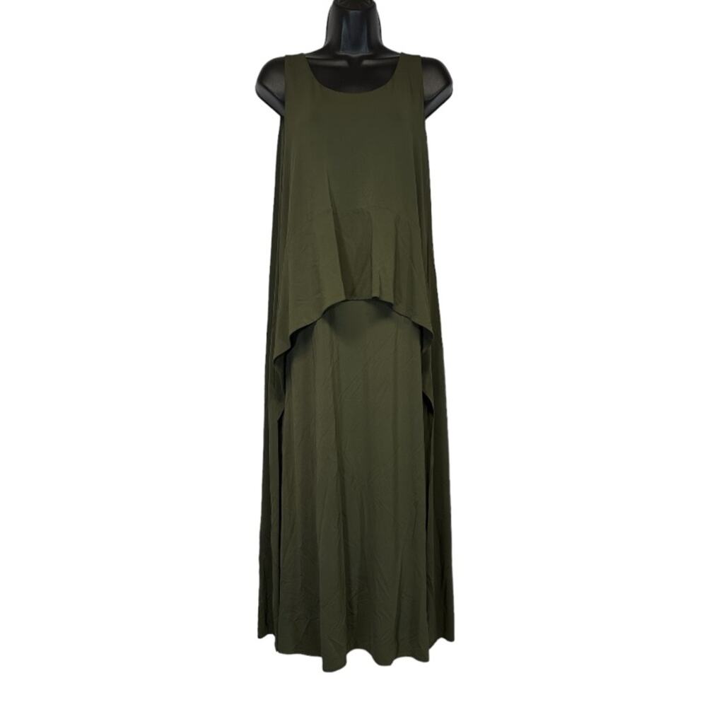 Lafayette 148 Olive Green Peplum Tiered Sleeveless Maxi Dress Size XS NEW